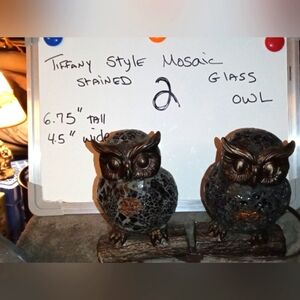 Pair Of Tiffany Style Mosaic Stained Glass Owls (2)